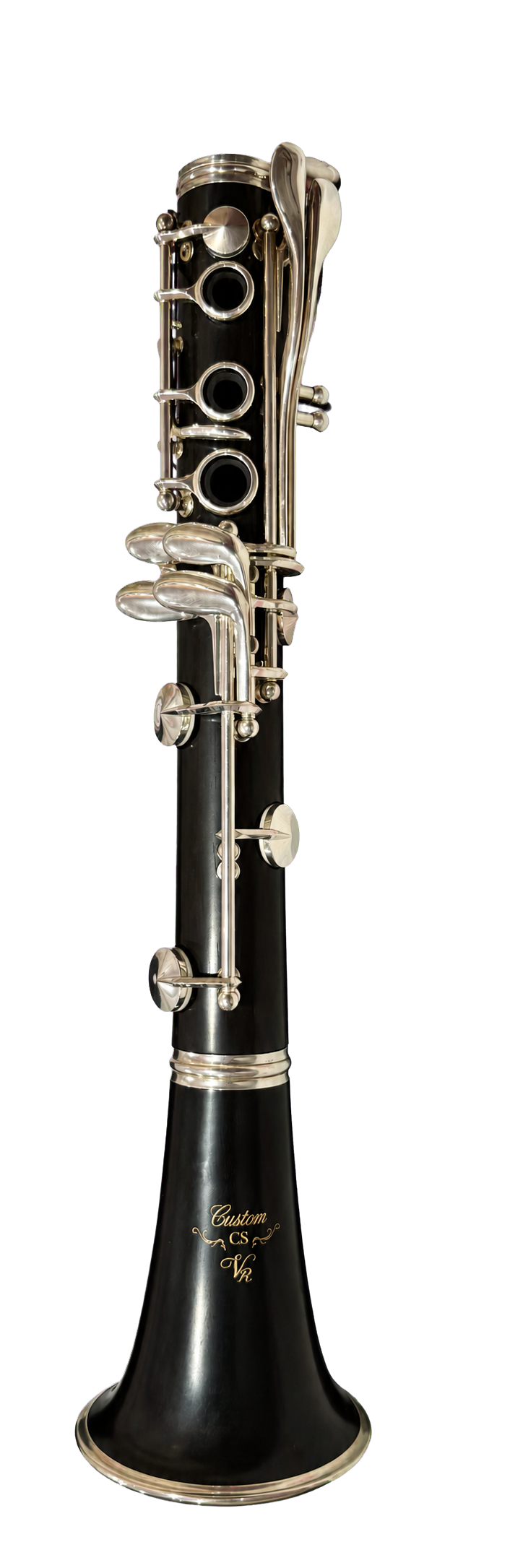 Bell attached to the lower joint of a clarinet on a transparent background