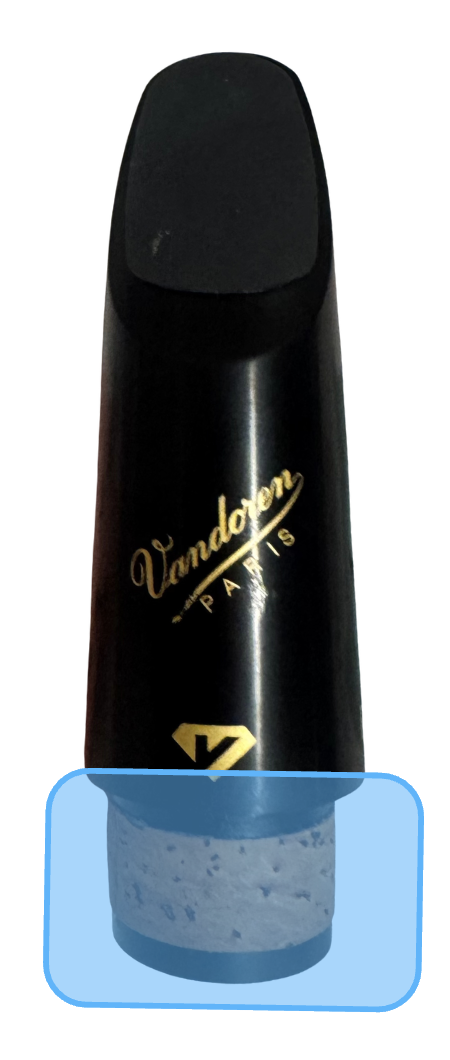 Mouthpiece cork highlighted for applying cork grease