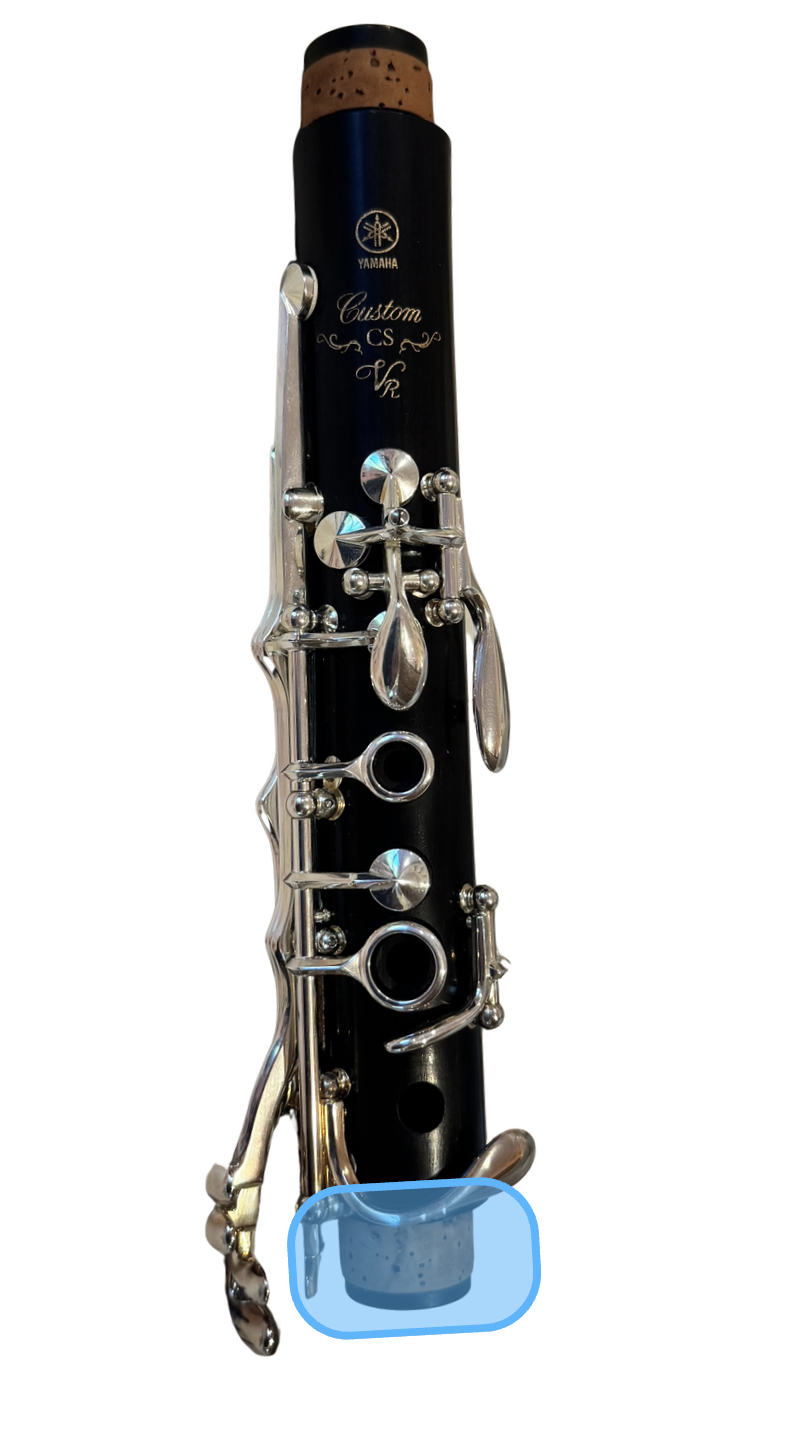 Lower cork of the upper clarinet joint highlighted for applying cork grease