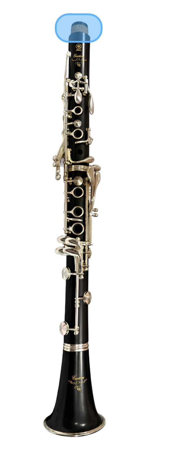 Top cork of the upper clarinet joint highlighted for applying cork grease