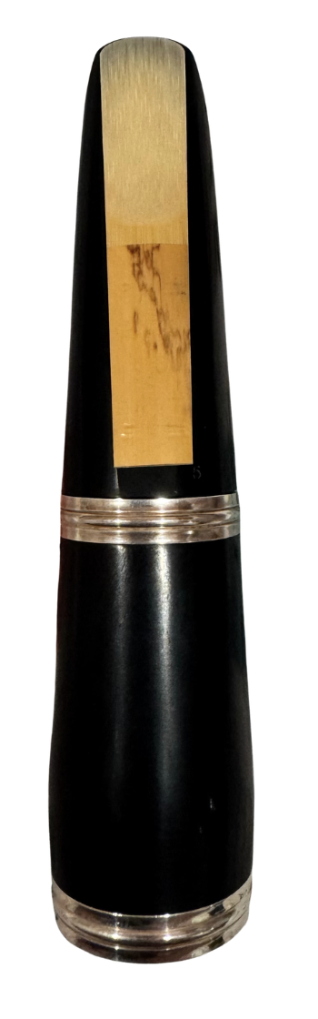 Reed centered and aligned on a clarinet mouthpiece before adding the ligature